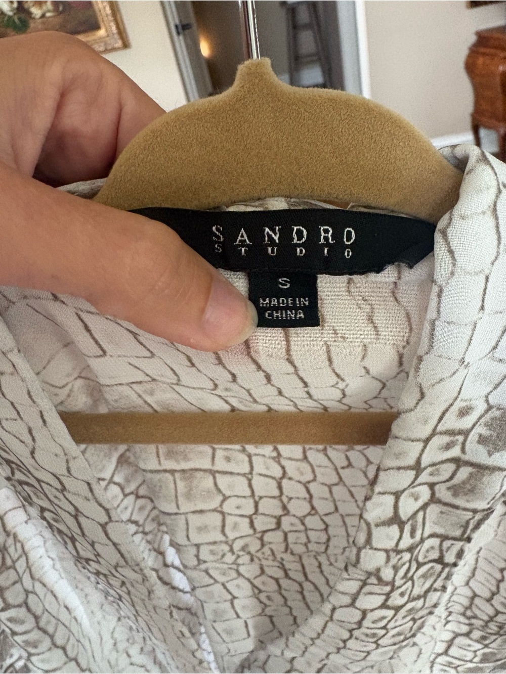 Sandro Cream and Light Brown Printed Blouse